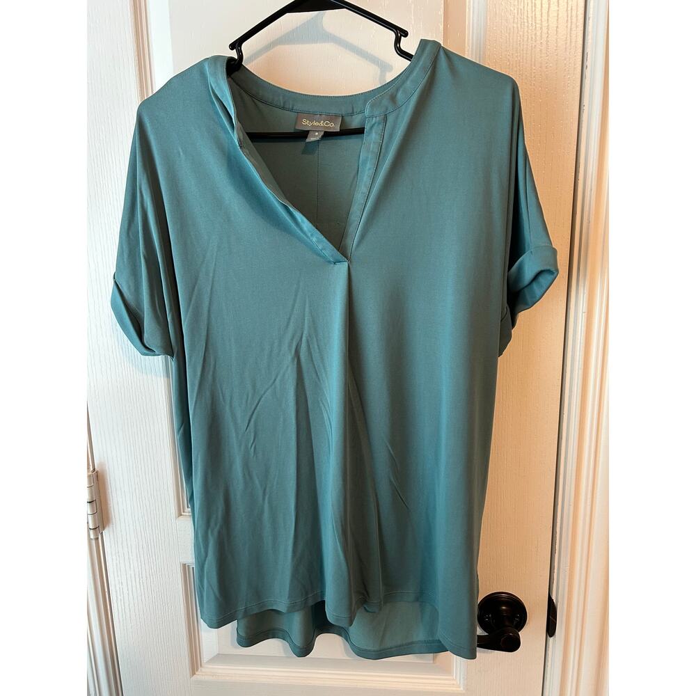 Style & Co Teal Short Sleeve Top Super Soft M